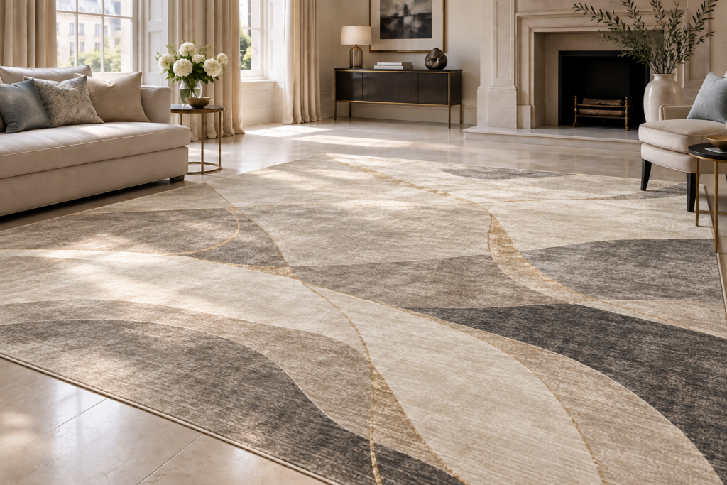 Luxury modern silk rug in an elegant London interior
